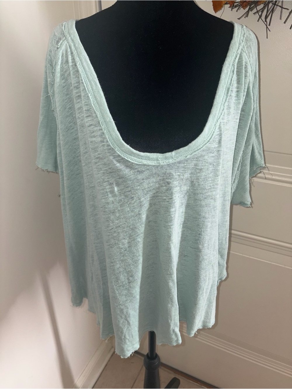 Free People (We The Free) Mint Scoop Neck Short Sleeve Distressed Open Back Tee